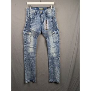 Denim‎ & Rivets Boys Size 16 Moto Biker Cargo Jeans Acid Wash Blue